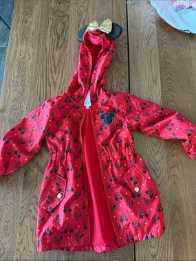 Disney Red Minnie Mouse Hooded Raincoat with Ear Bow Detail